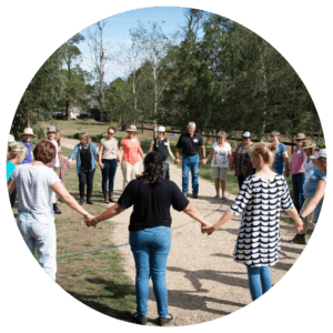 equine psychotherapy group class outdoors