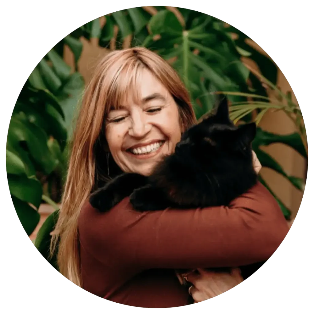 Equine assisted psychotherapist Meg Kirby with cat